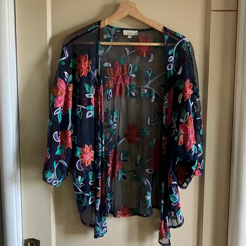 Chenault embroidered sheer cardigan